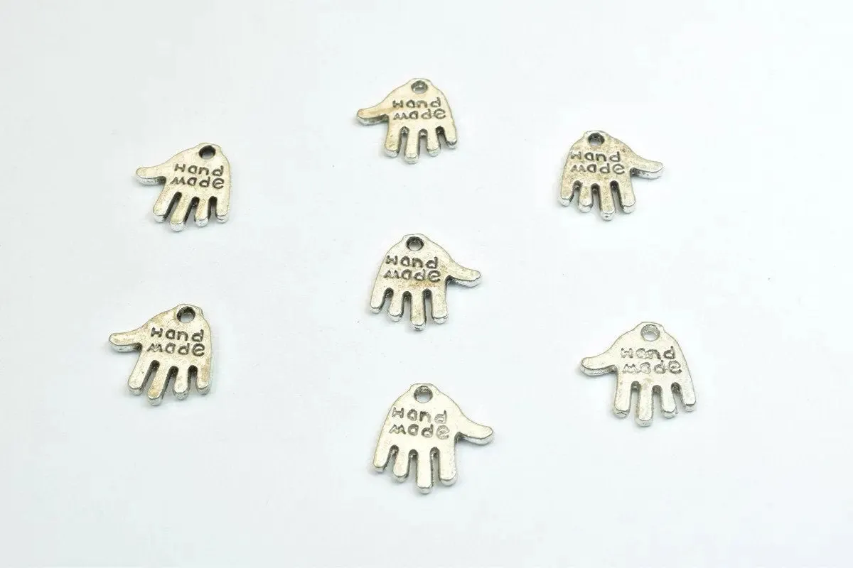 14 PCs Hand Made Alloy Charm Pendants Antique Silver Beads Size 13x13mm Hole Size 0.8mm Decorative Design Jewelry Making