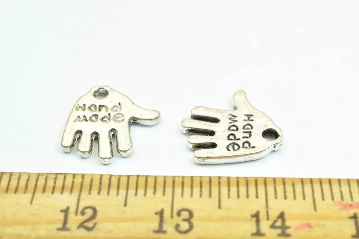 14 PCs Hand Made Alloy Charm Pendants Antique Silver Beads Size 13x13mm Hole Size 0.8mm Decorative Design Jewelry Making