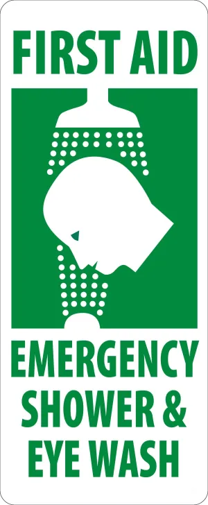 17" X 7" Green And White Plastic Safety Signs "FIRST AID EMERGENCY SHOWER & EYE WASH"