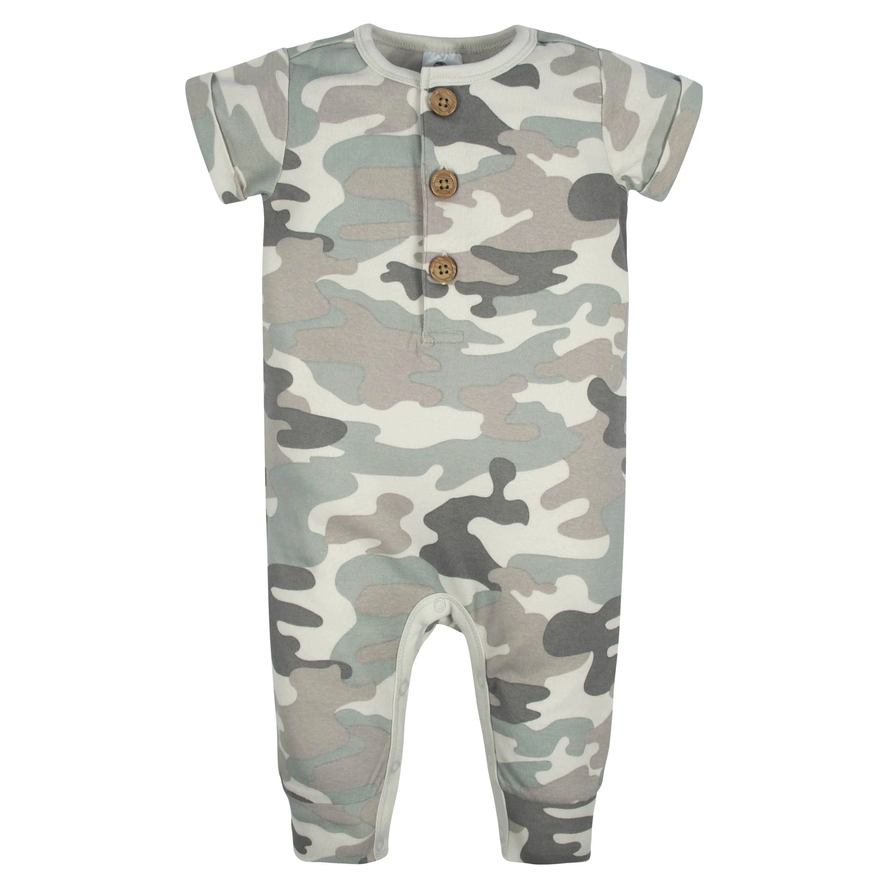 2-Pack Baby Boys Camo & Blue Short Sleeve Rompers