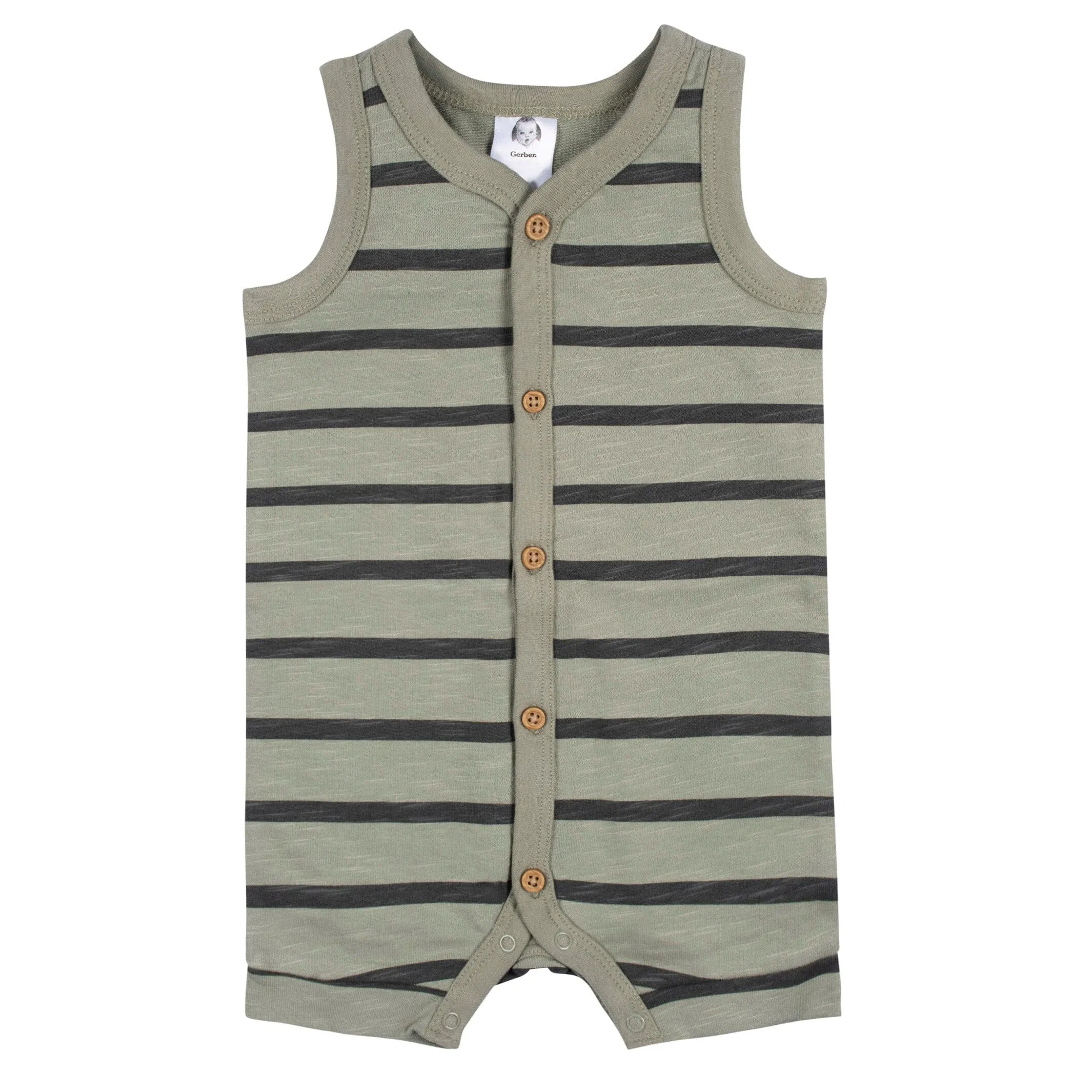 2-Pack Baby Boys Camo & Striped Short Leg Sleeveless Romper