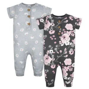 2-Pack Baby Girls Floral & Daisies Short Sleeve Rompers