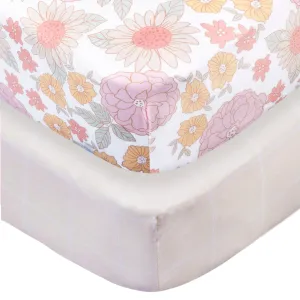 2-Pack Girls Retro Floral Crib Sheets