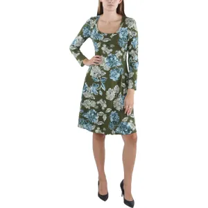 24seven Comfort Apparel Womens Floral Scoop Neck Wear To Work Dress