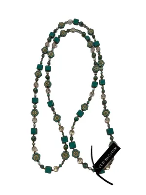 47" Teal Wild Rose Mixed Bead Wrap Necklace--Czech Glass Beads