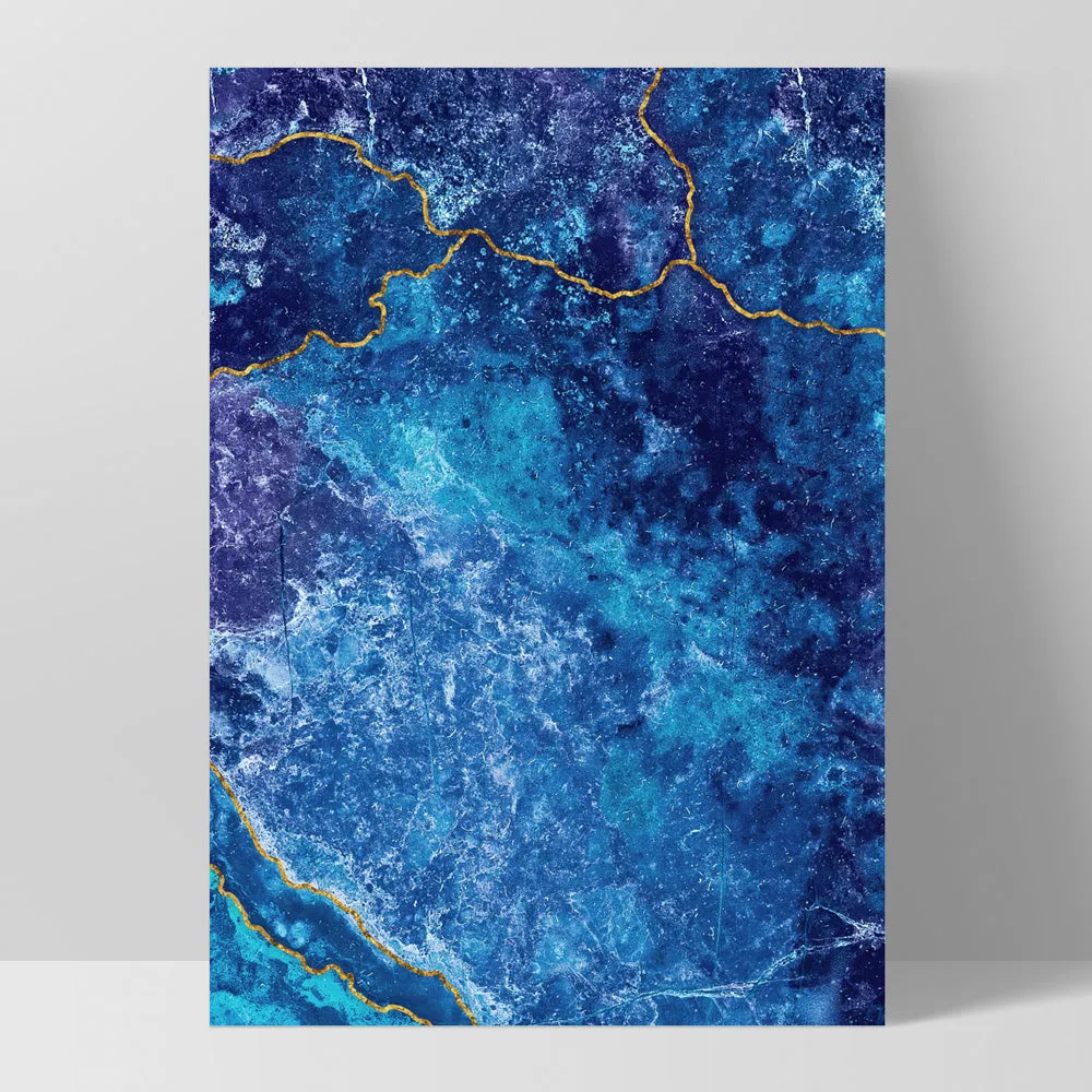 Agate Geode Lapis Lazuli II (faux gold lines)- Art Print