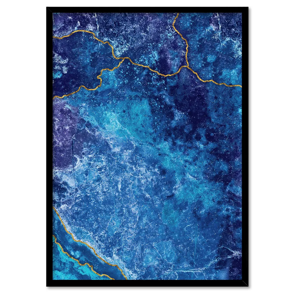 Agate Geode Lapis Lazuli II (faux gold lines)- Art Print