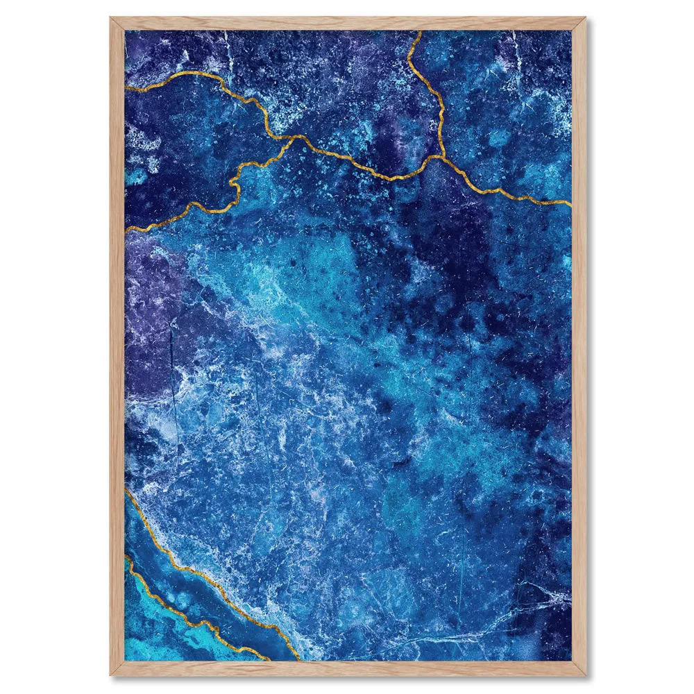 Agate Geode Lapis Lazuli II (faux gold lines)- Art Print