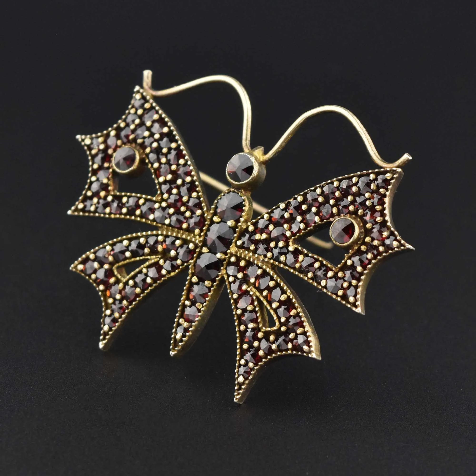 Antique Edwardian Garnet Butterfly Brooch Pin