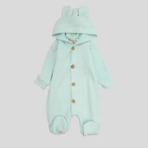 Aqua Long-Sleeved Hooded Baby Footie