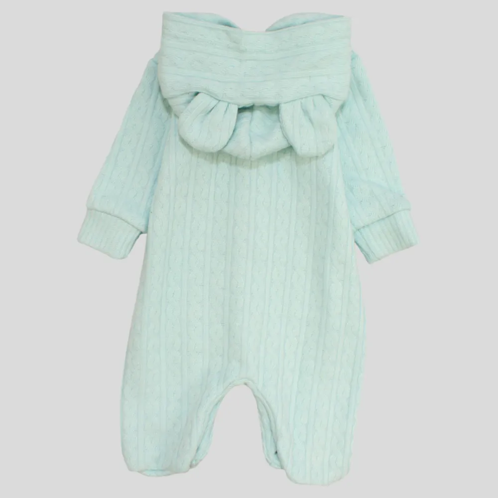 Aqua Long-Sleeved Hooded Baby Footie