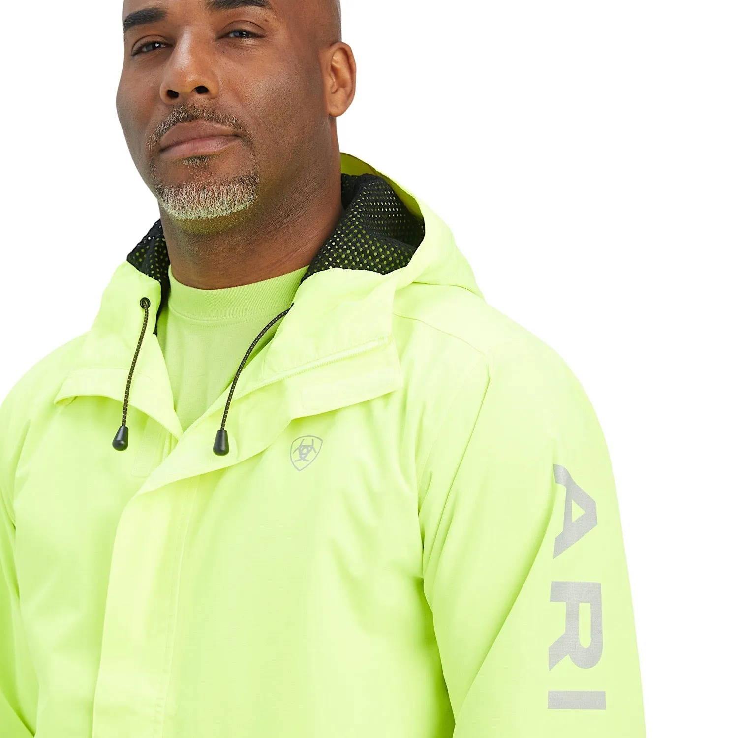 High-Visibility Waterproof Ariat Mens Rebar Stormshell Logo Jacket in Safety Yellow