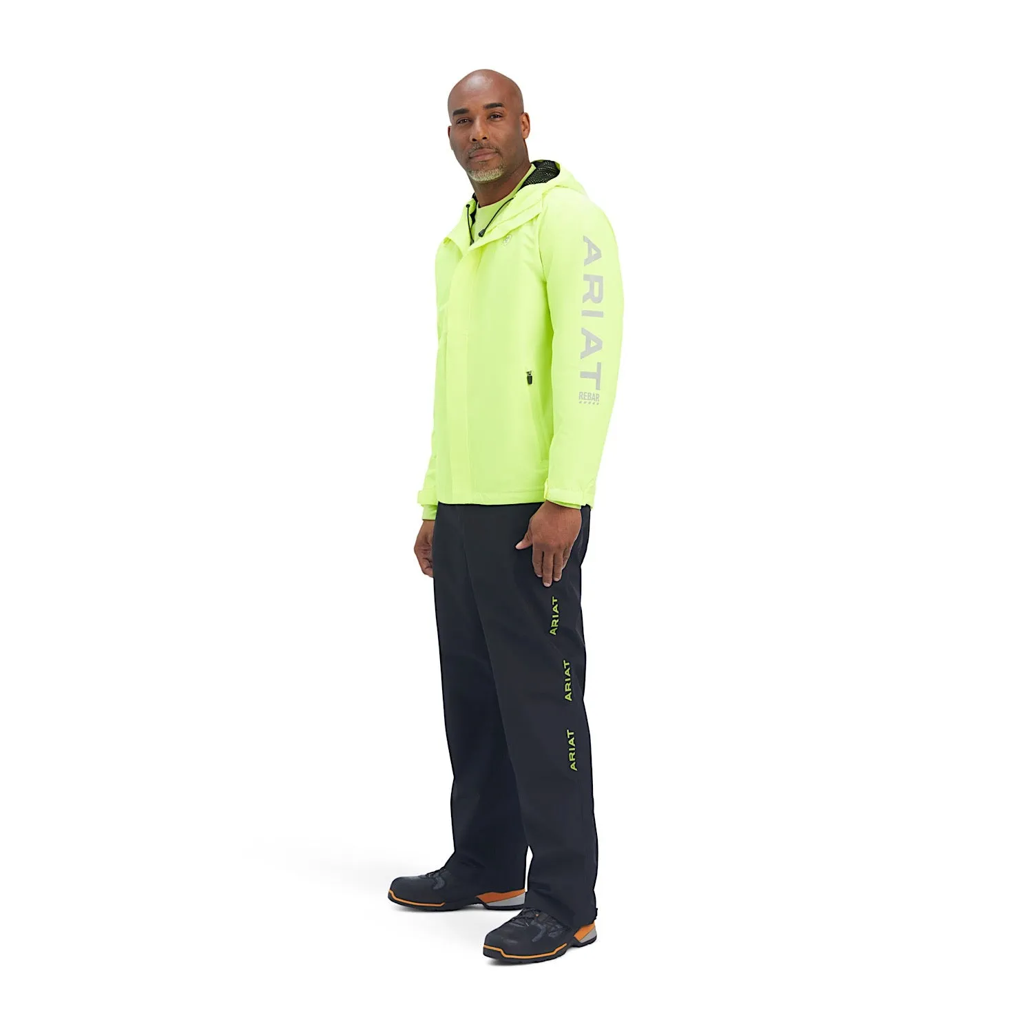 High-Visibility Waterproof Ariat Mens Rebar Stormshell Logo Jacket in Safety Yellow