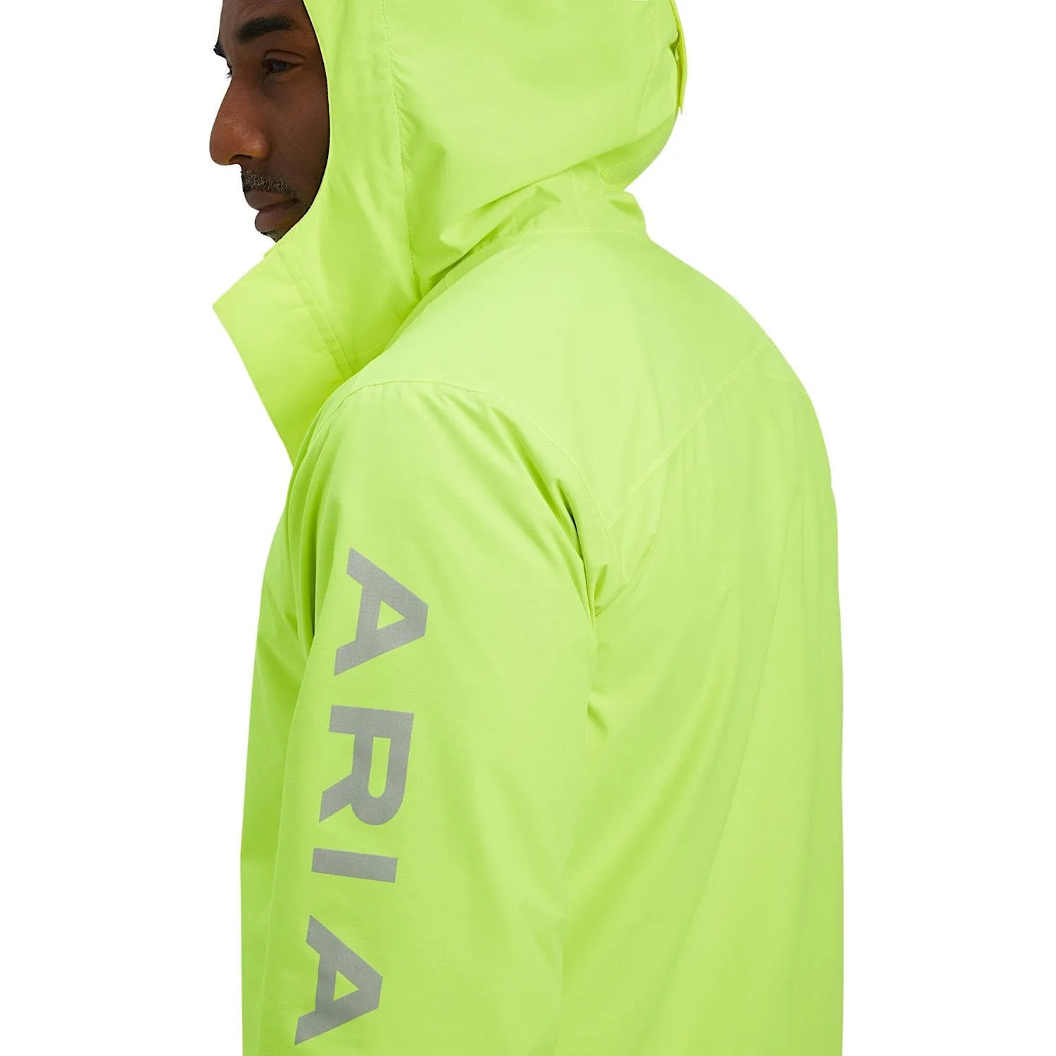 High-Visibility Waterproof Ariat Mens Rebar Stormshell Logo Jacket in Safety Yellow