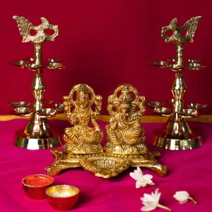 Auspicious Ganesh Laxmi Idol With Diya