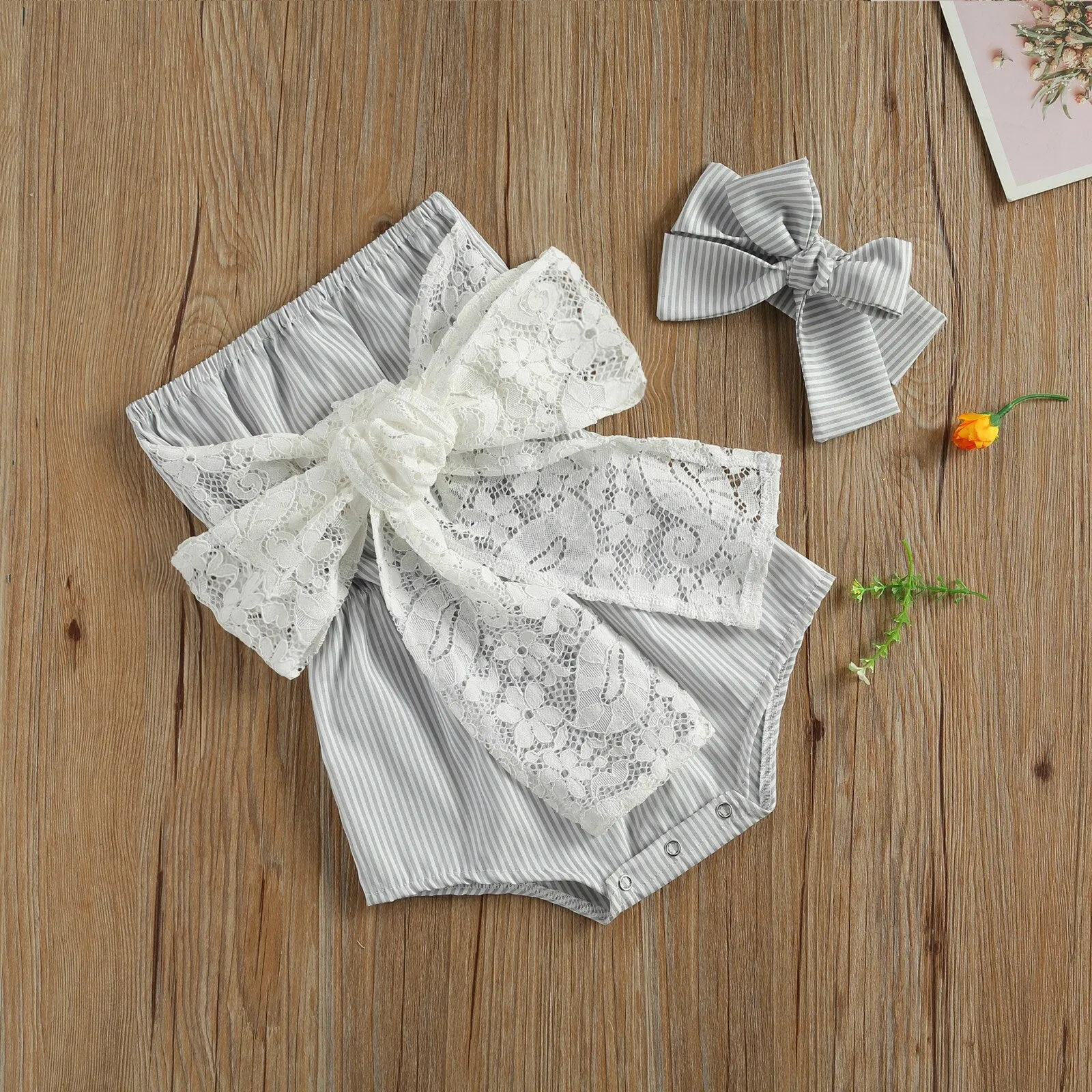 AYLA Lace Bowtie Romper with Headband