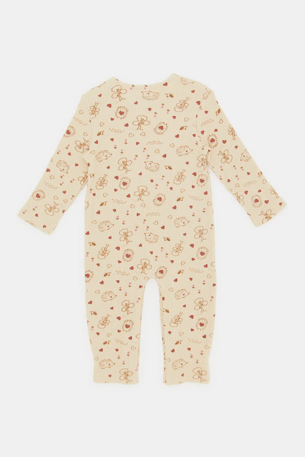 Babies Beige Printed Textured Fleece Romper