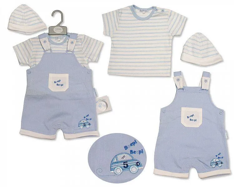 Baby Boys Dungaree Set with Hat - Beep Beep - 2215