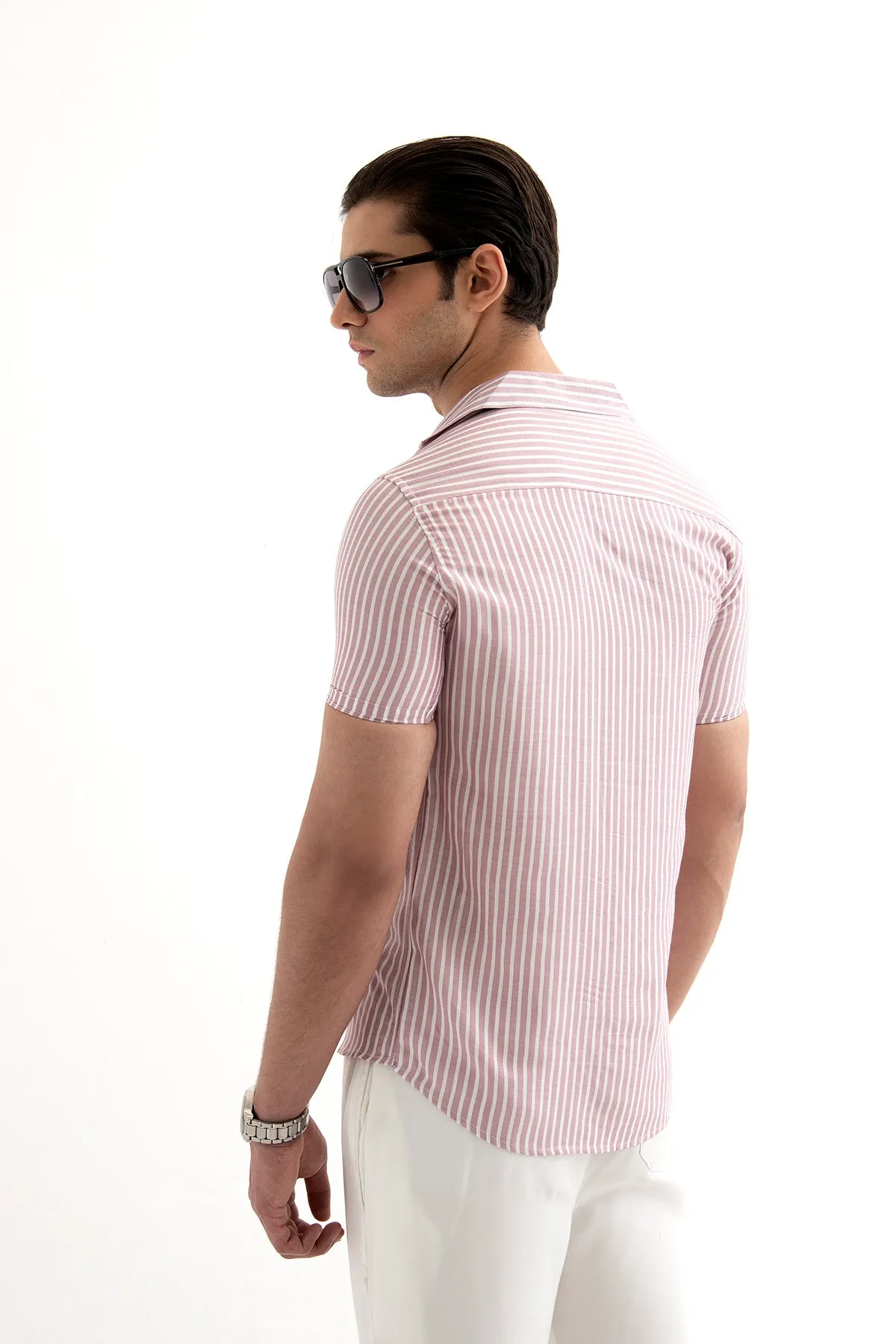 Baby Pink lining Cuban Shirt