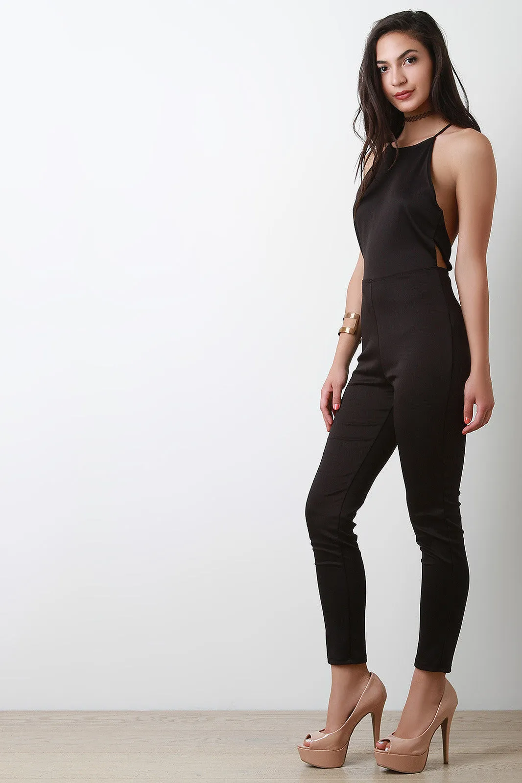 Back Zip-Up Band Sleeveless Jumpsuit