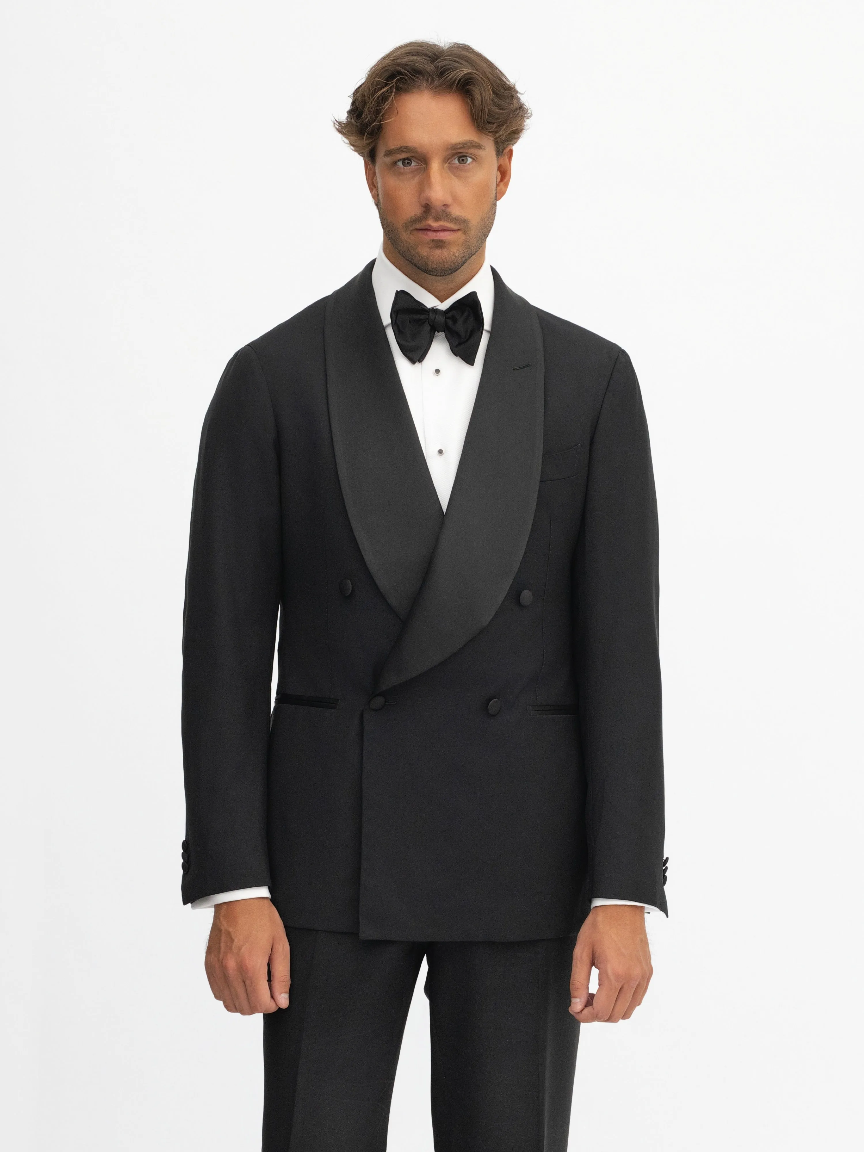 Black S130 Wool Tuxedo Jacket (DB Shawl)