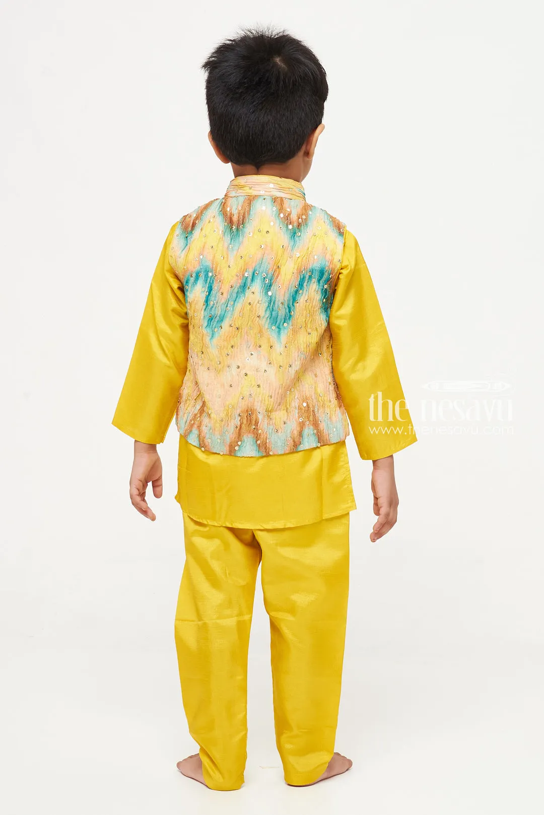 Boys Sunshine Yellow Kurta Pajama with Vibrant Jacket Set