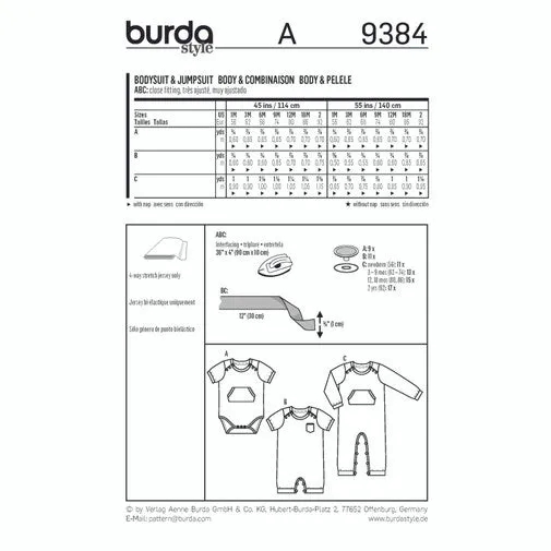 Burda Baby Bodysuit and Rompers 9384