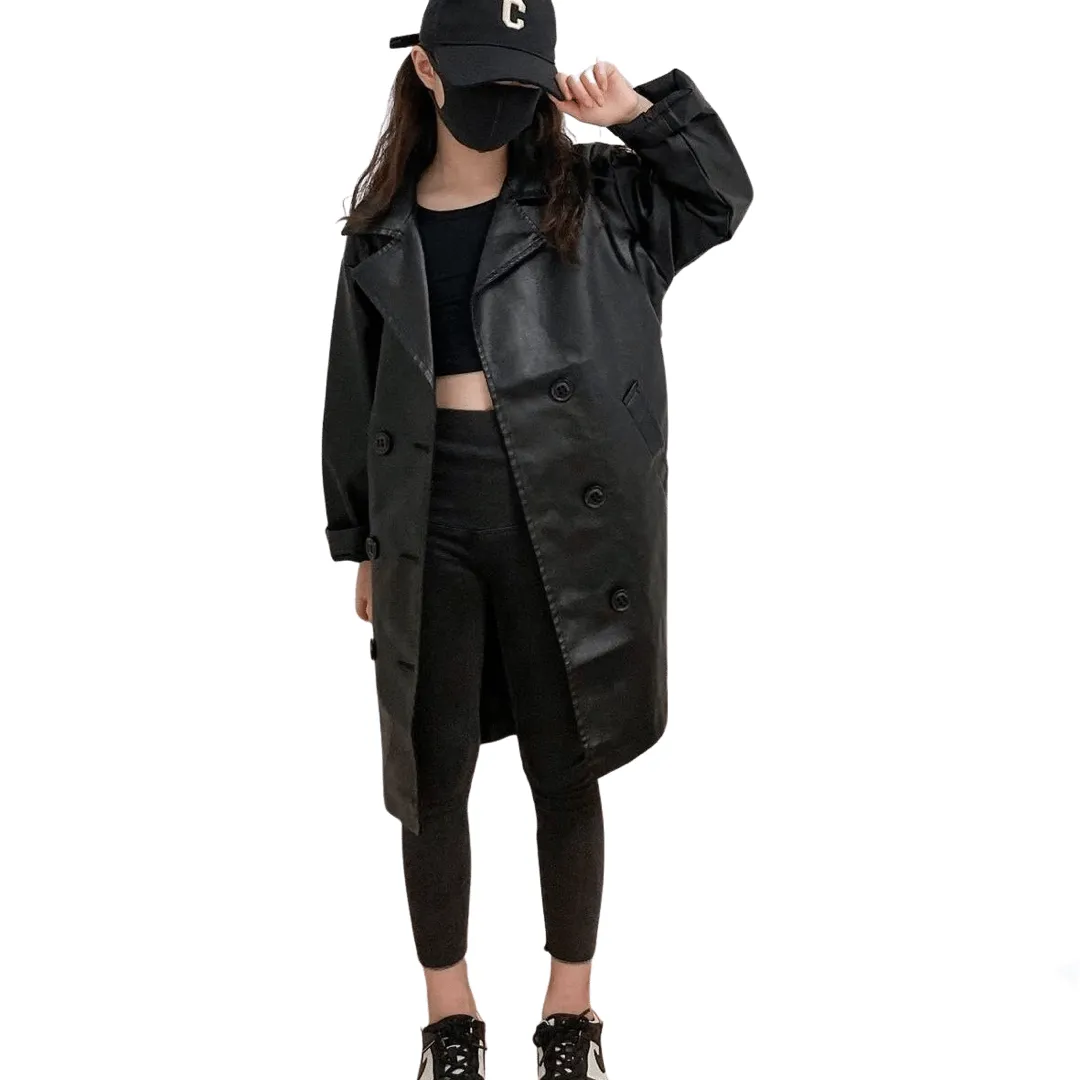 Button Leather Trench Jacket