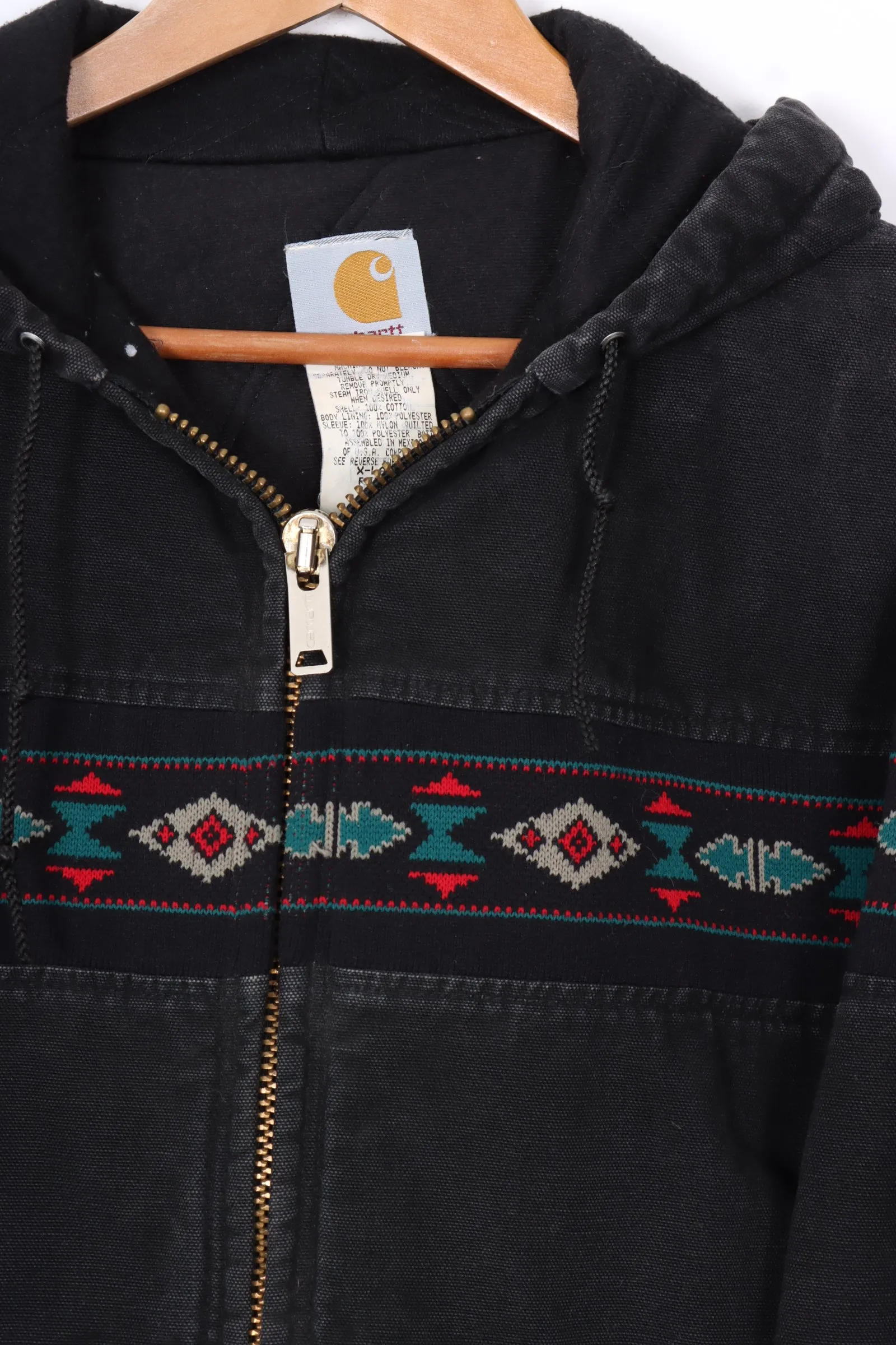 Unisex Carhartt Aztec-Patterned Black, Teal & Red Hoodie Jacket (XL) - Comfortable & Stylish Outerwear