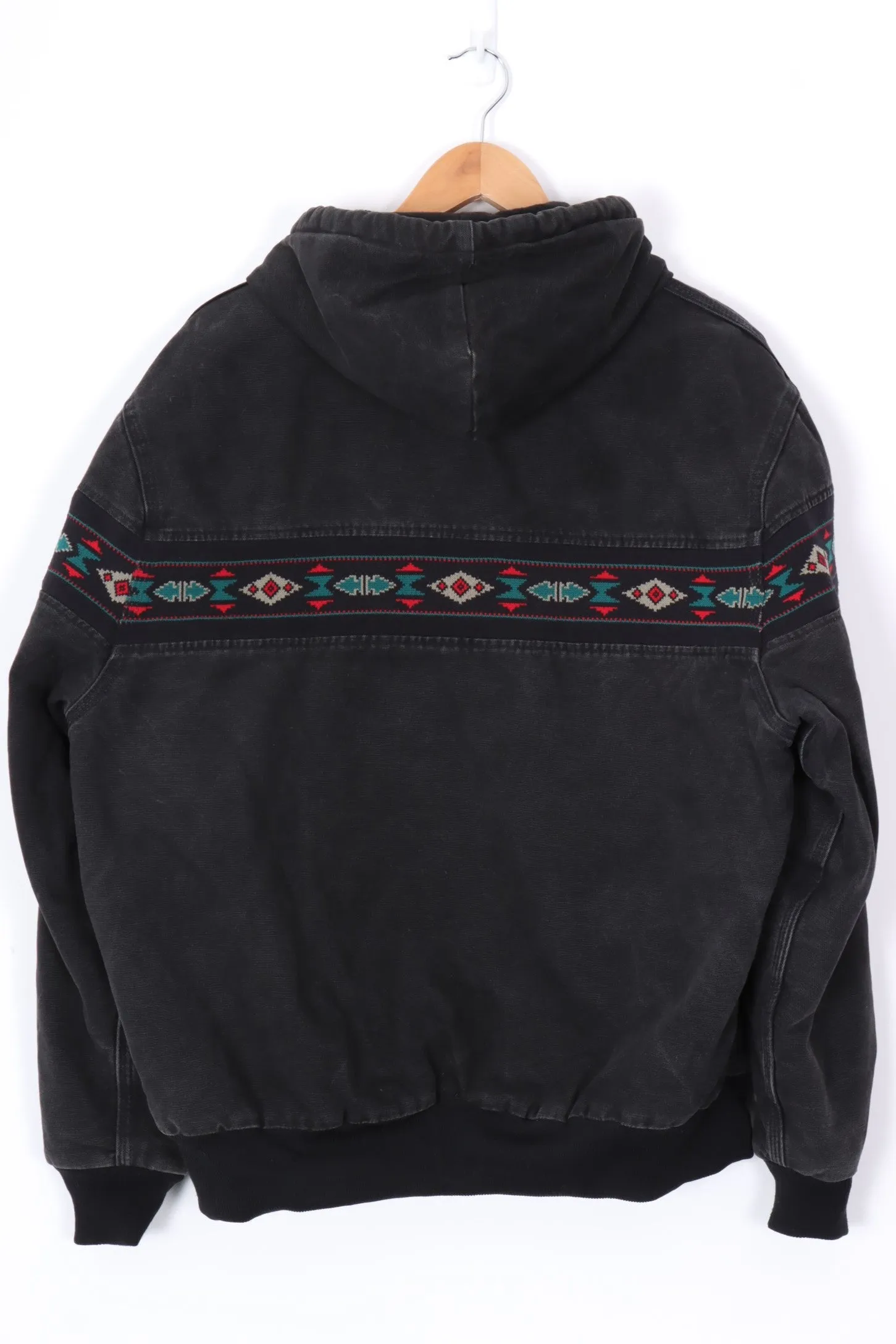 Unisex Carhartt Aztec-Patterned Black, Teal & Red Hoodie Jacket (XL) - Comfortable & Stylish Outerwear