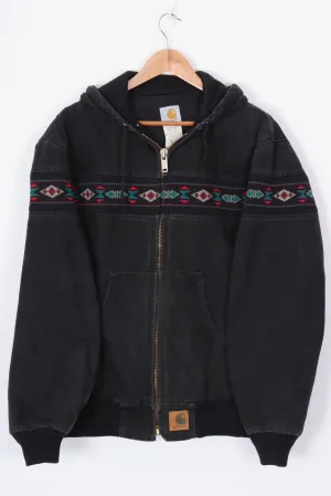 Unisex Carhartt Aztec-Patterned Black, Teal & Red Hoodie Jacket (XL) - Comfortable & Stylish Outerwear