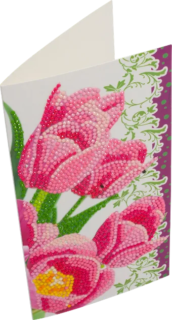 CCK-11x22C9: Pink Tulips, 11x22cm Crystal Art Card