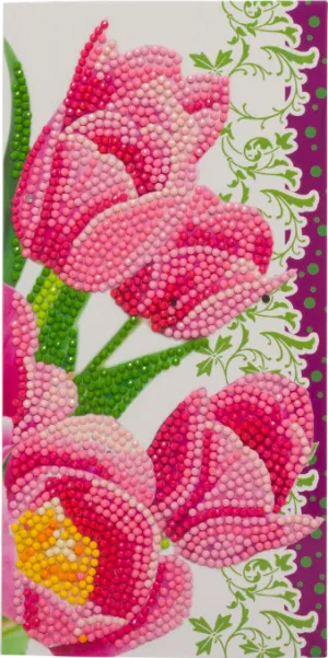 CCK-11x22C9: Pink Tulips, 11x22cm Crystal Art Card