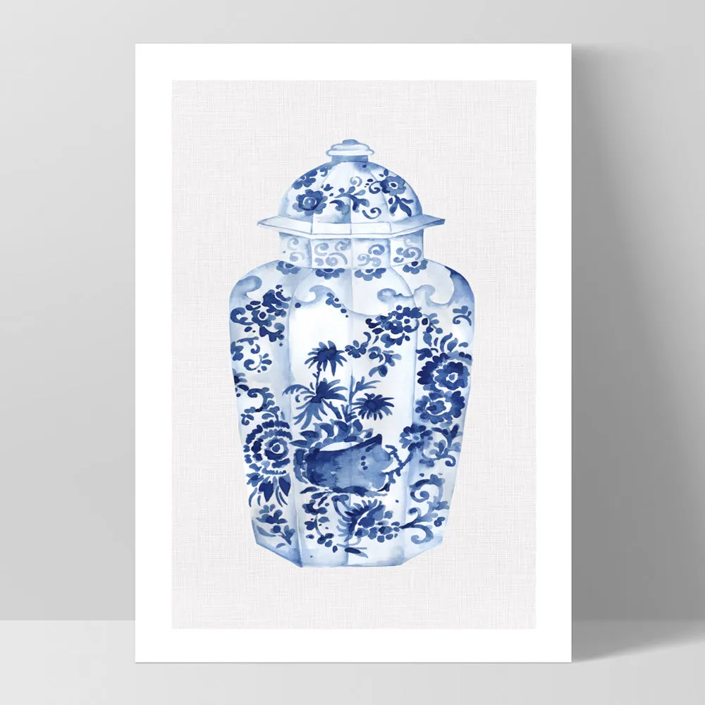 Chinoiserie Ginger Jar on Linen VI - Art Print