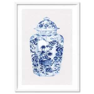 Chinoiserie Ginger Jar on Linen VI - Art Print