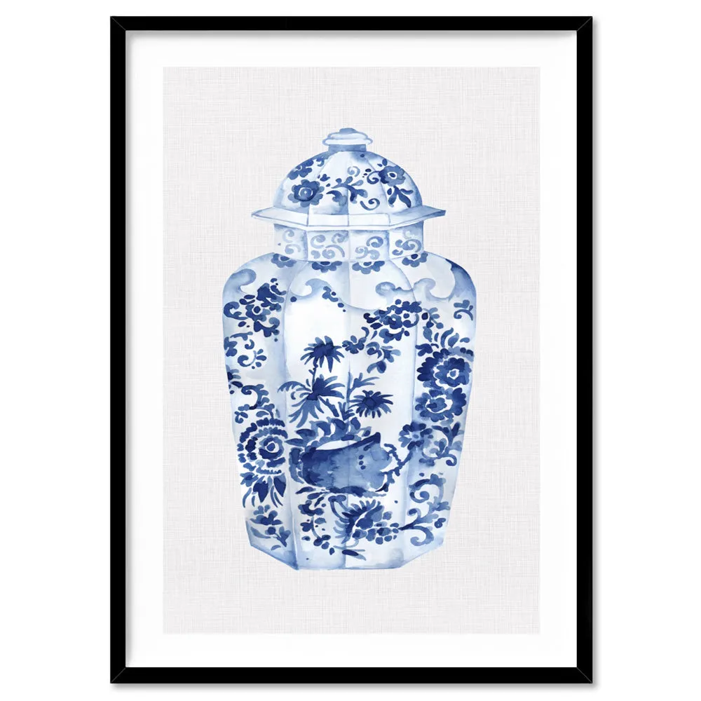 Chinoiserie Ginger Jar on Linen VI - Art Print