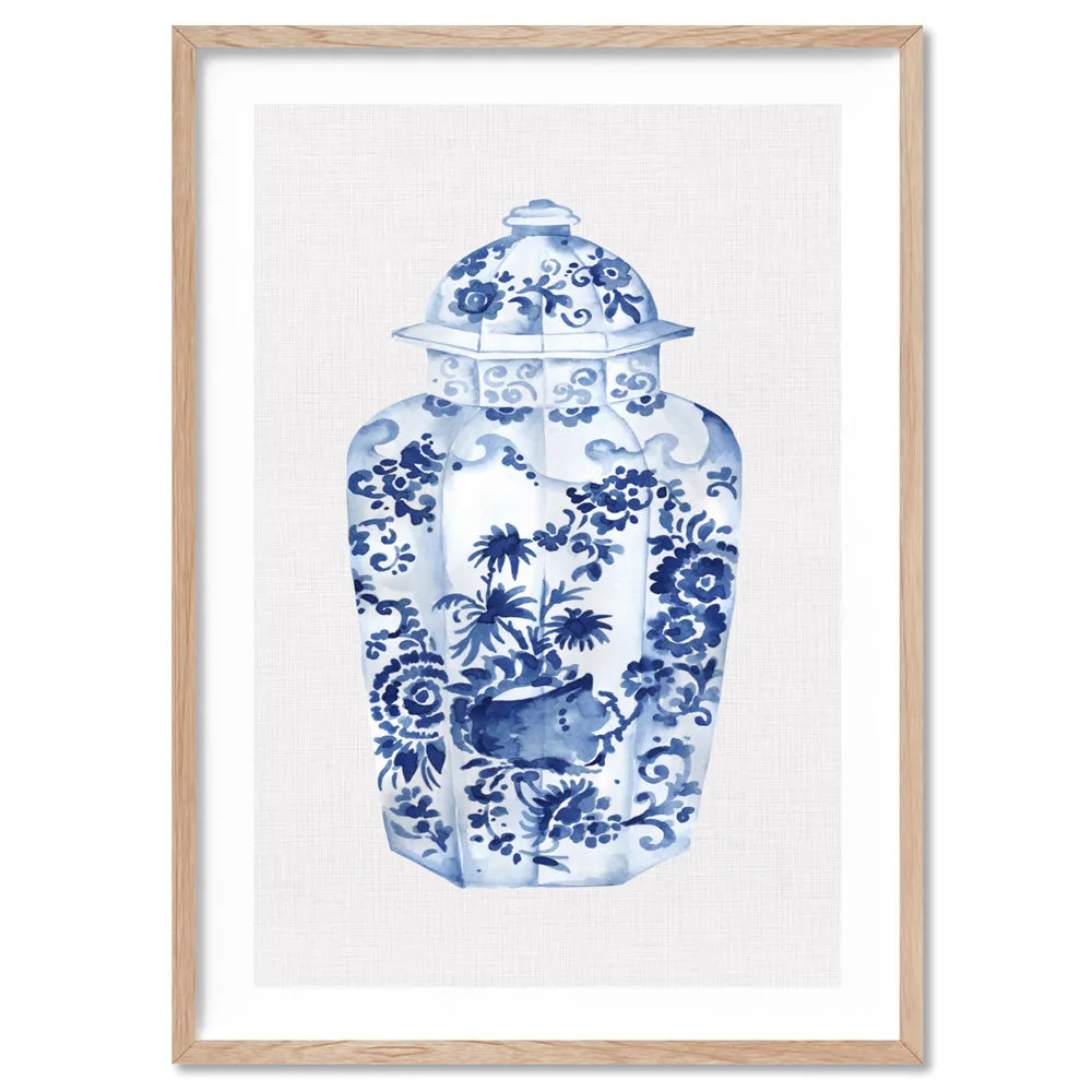 Chinoiserie Ginger Jar on Linen VI - Art Print