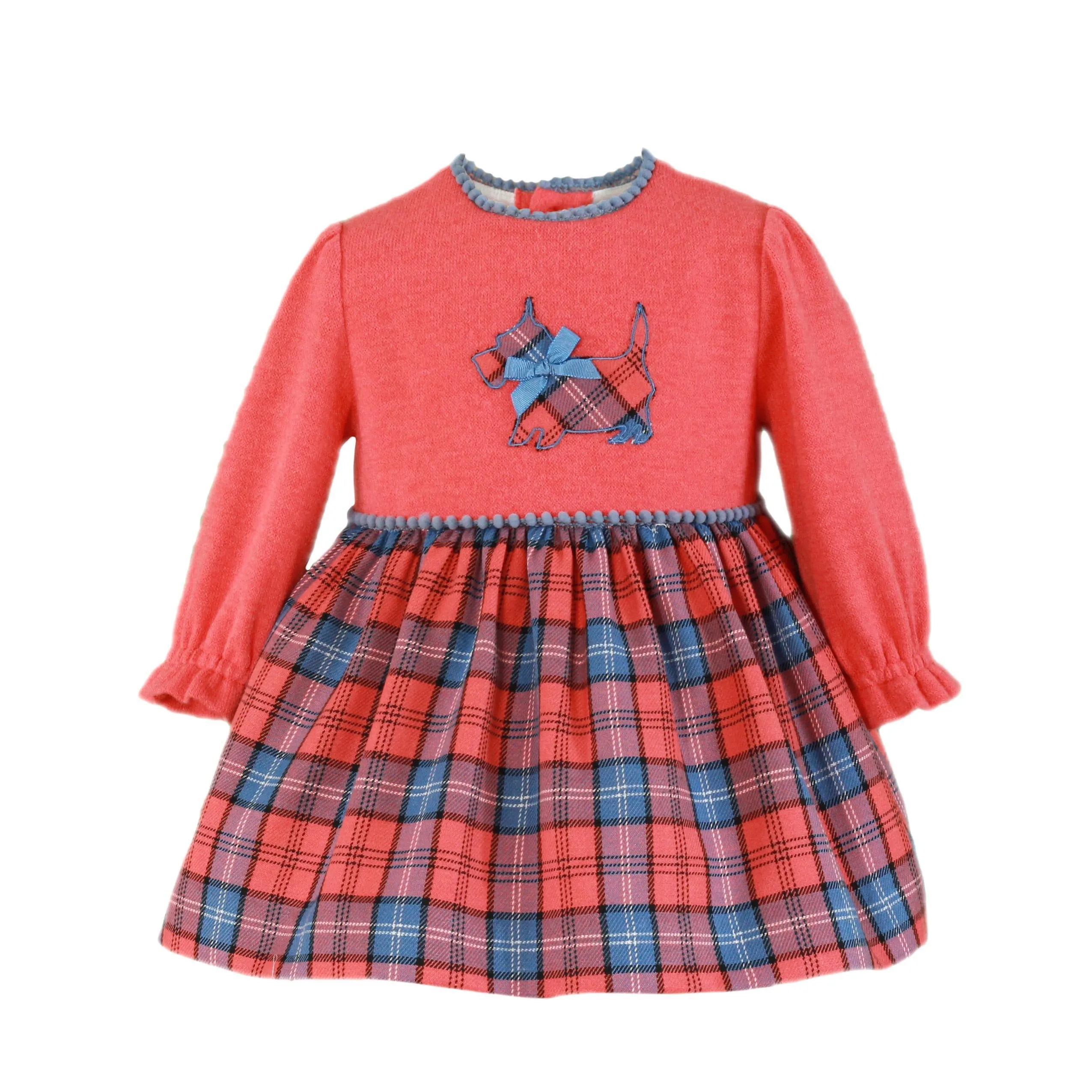 CLEARANCE DEAL - Miranda - Baby Girls Coral & Blue Check Dress 144V