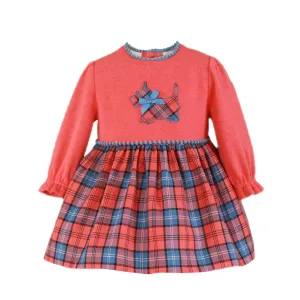 CLEARANCE DEAL - Miranda - Baby Girls Coral & Blue Check Dress 144V