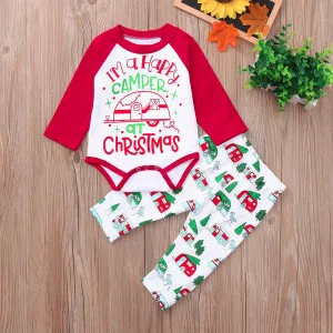 Clothes Set Christmas Clothing 2PCs Letter Long Sleeve Cartoon Print Tops Pants Cloth Sets