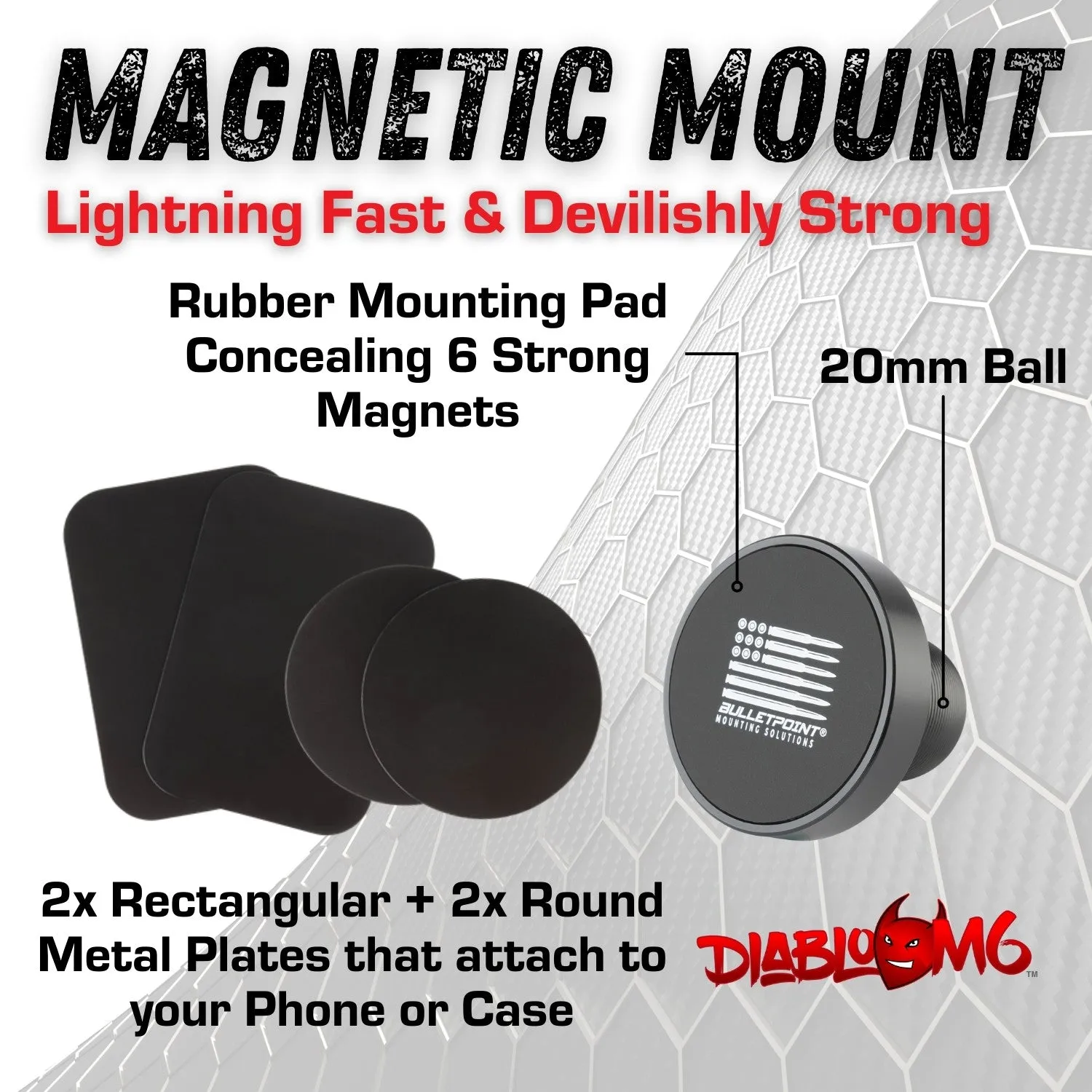 DiabloM6 Magnetic Phone Mount Holder for Jeep Wrangler JK (2007-2010), TJ (97-06) - Universal Application - Single Ball