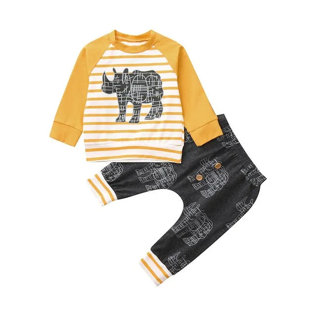 Fashion Baby clothing set 2PCs Long Sleeves Print Stripe Top Pants Outfit Kids Clothing Sets