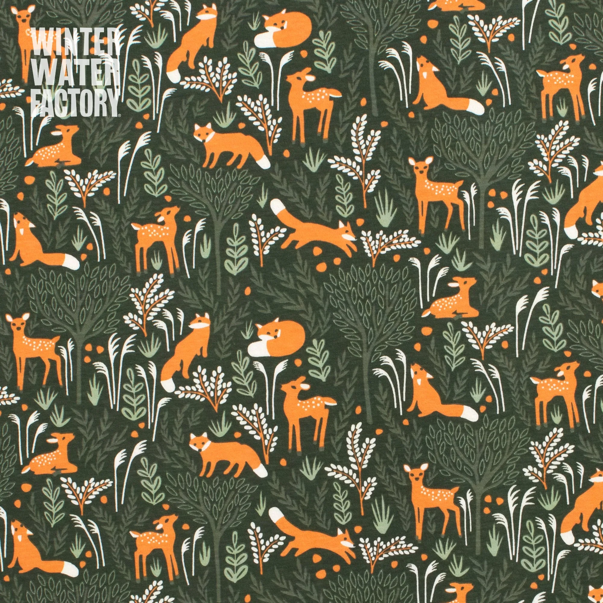 Footed Romper - Deer & Foxes Dark Green