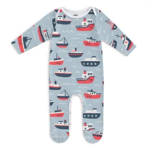 Footed Romper - Tugboats Pale Blue