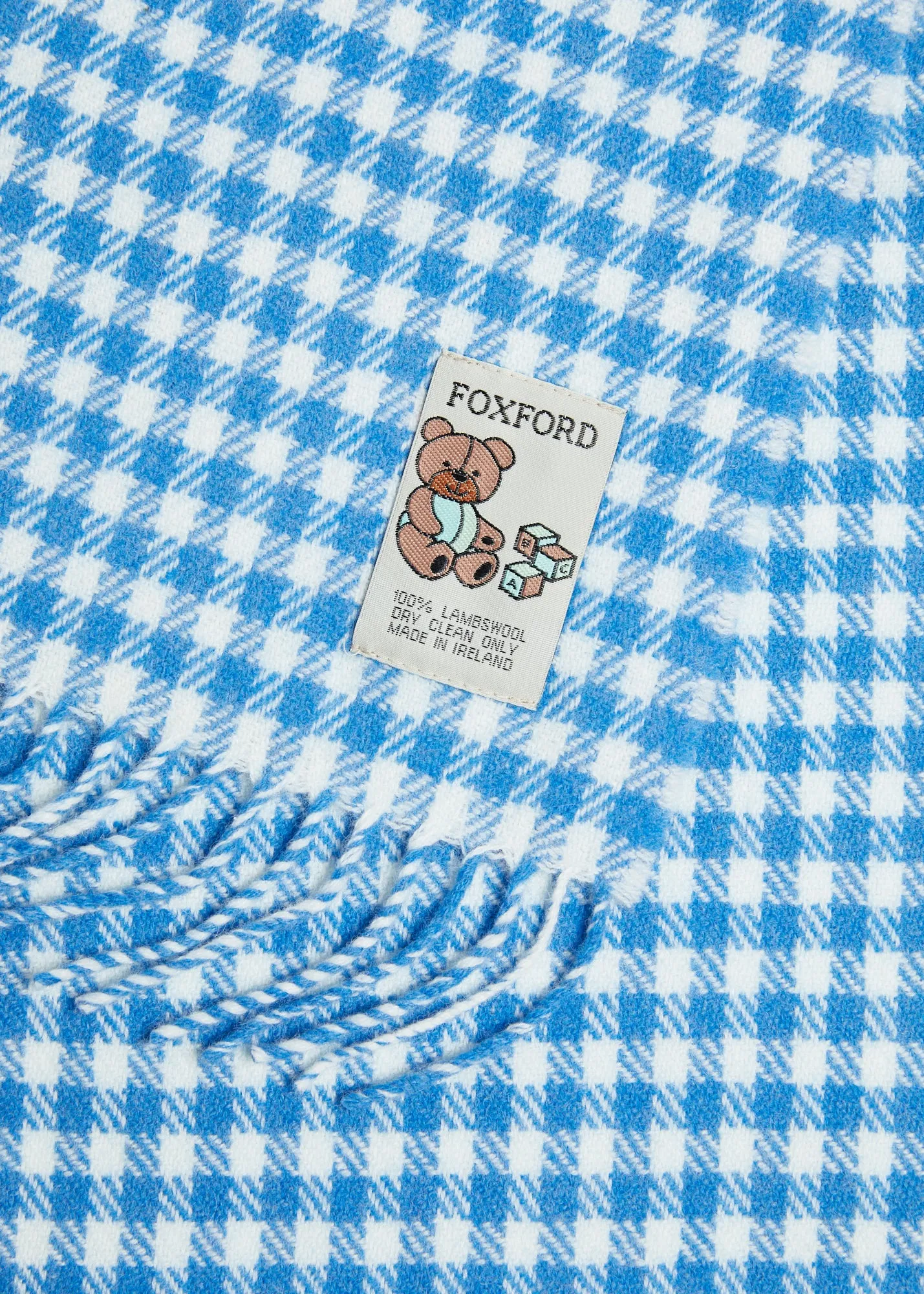 Foxford Cornish Blue Gingham Lambswool Baby Blanket