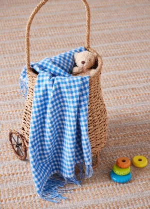 Foxford Cornish Blue Gingham Lambswool Baby Blanket