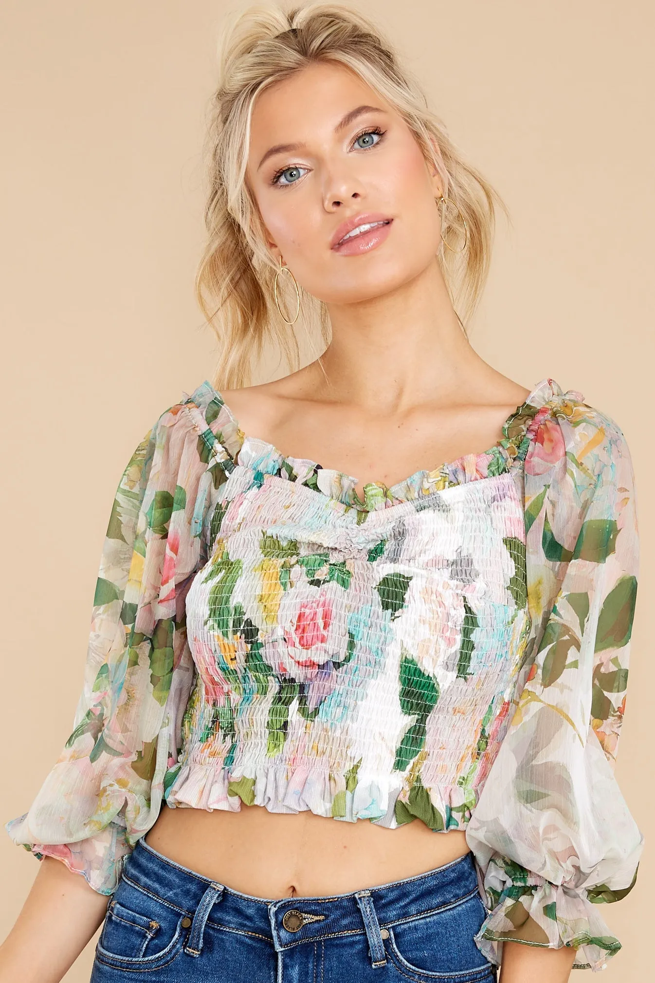 Garden Lover Green Multi Floral Print Crop Top