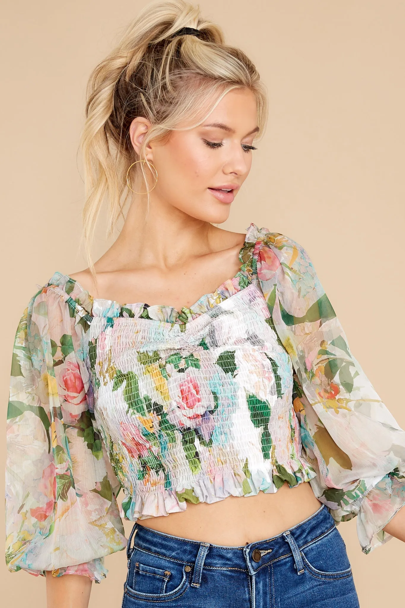 Garden Lover Green Multi Floral Print Crop Top