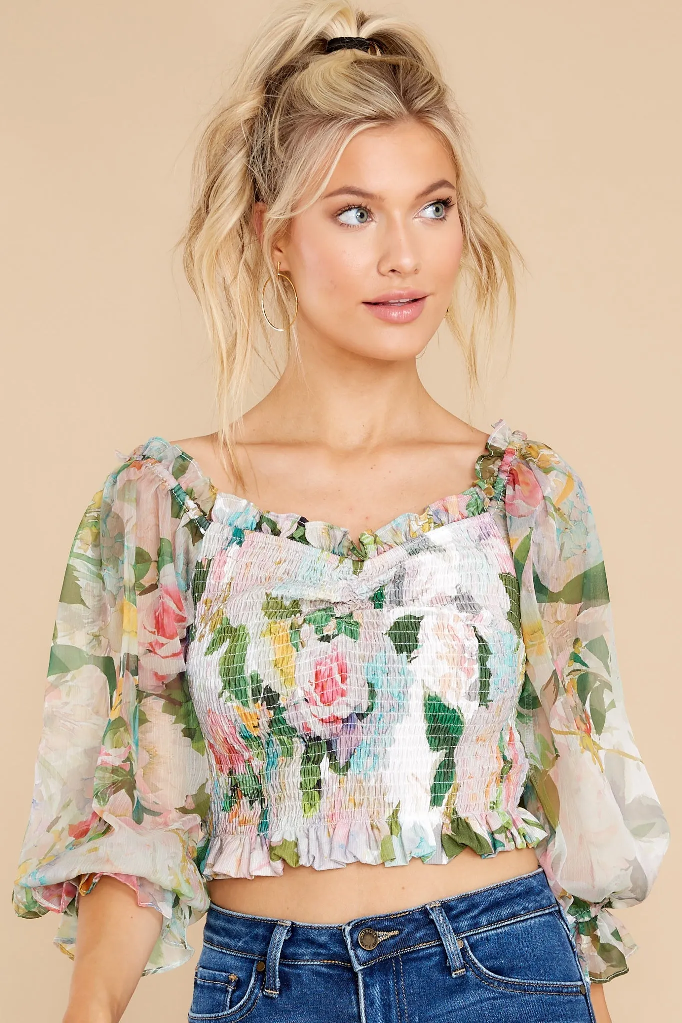 Garden Lover Green Multi Floral Print Crop Top