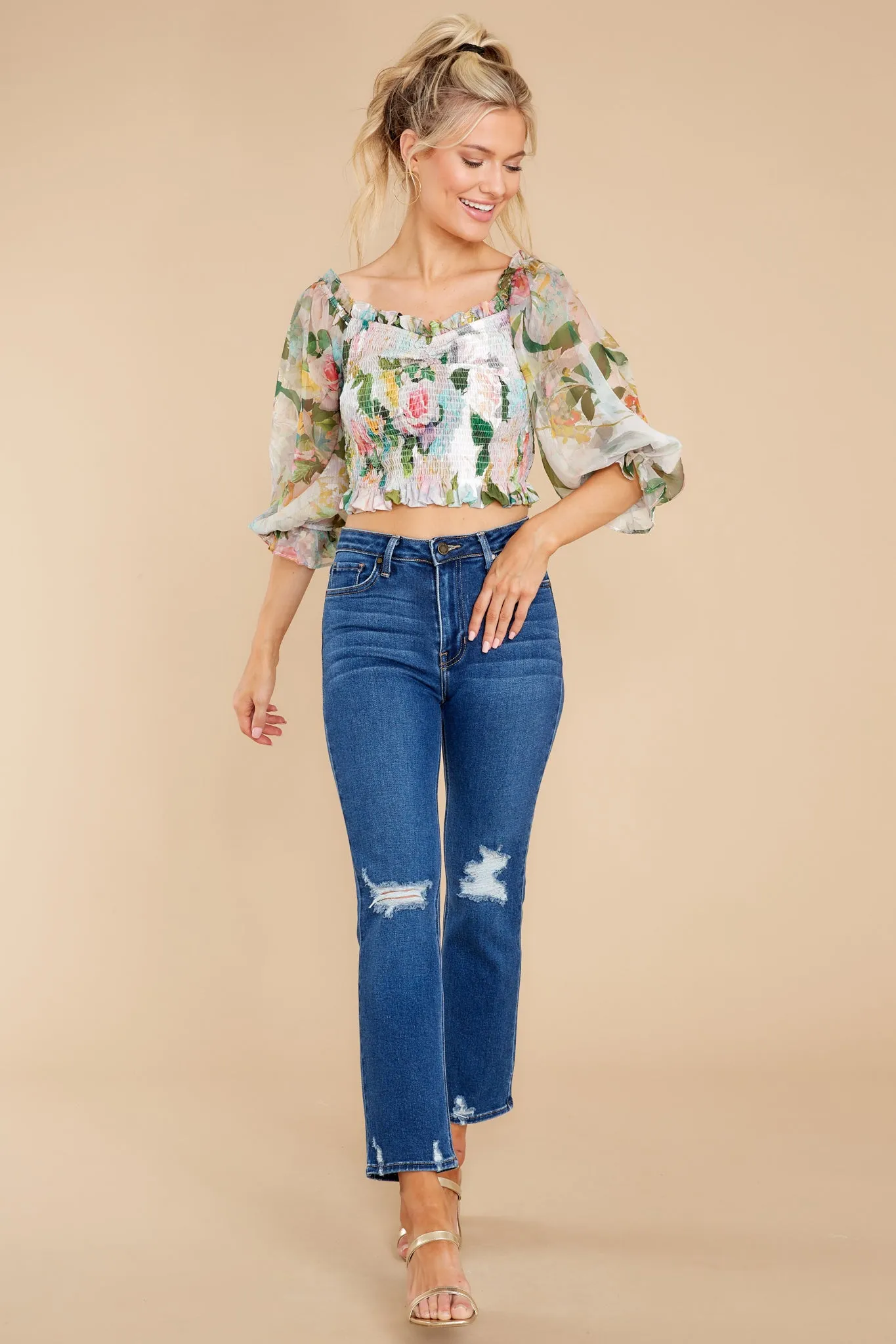 Garden Lover Green Multi Floral Print Crop Top